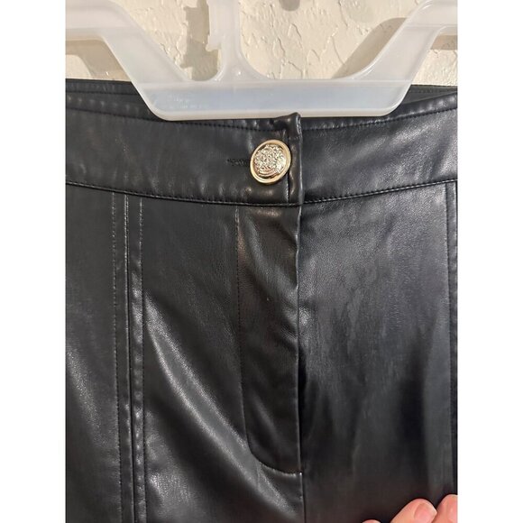 Cider High Rise Black Moto Style Faux Leather Bellbottom Slit Pants - Picture 8 of 11